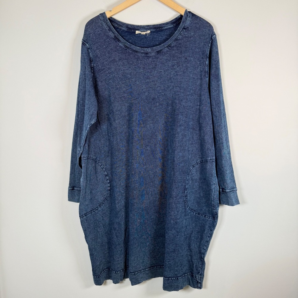 Jane and Delancey Acid Wash Shirt Dress 1X 100% Cotton Blue Long Sleeve Pockets